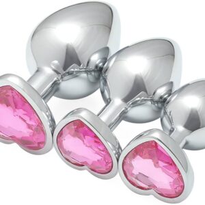 Luxury 3-Piece Metal Butt Plug Set with Heart Jewel Base
