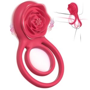 Vibrating Cock Ring with Rose Clitoral Stimulator – Silicone Dual Ring Design