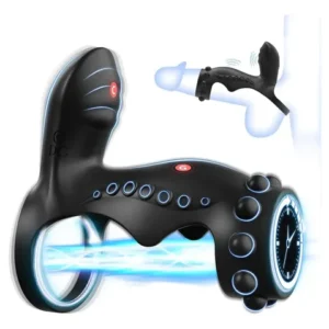 Vibrating Penis Sleeve Cock Ring with Clitoral Stimulator – Silicone Design