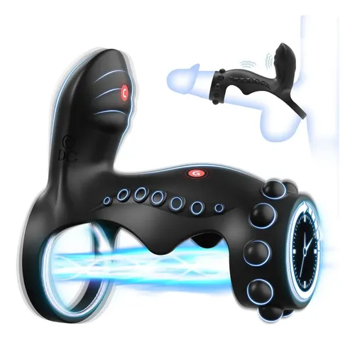 Vibrating Penis Sleeve Cock Ring with Clitoral Stimulator – Silicone Design