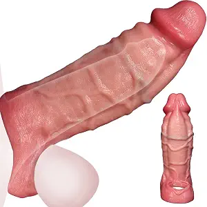 Upgraded large liquid silicone realistic penis sleeve featuring prominent veins and a widened testicle ring