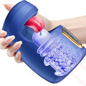 Dual-motor thrusting and tongue-licking automatic male masturbator in liquid TPE